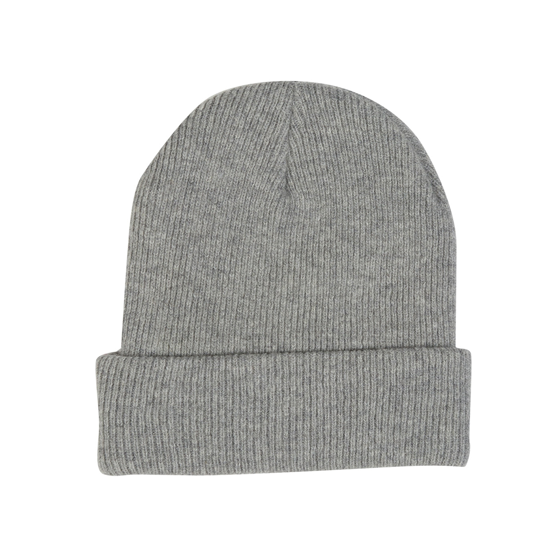 Alo Yoga Oatmeal Ash Notable Beanie With Dark Gray Label