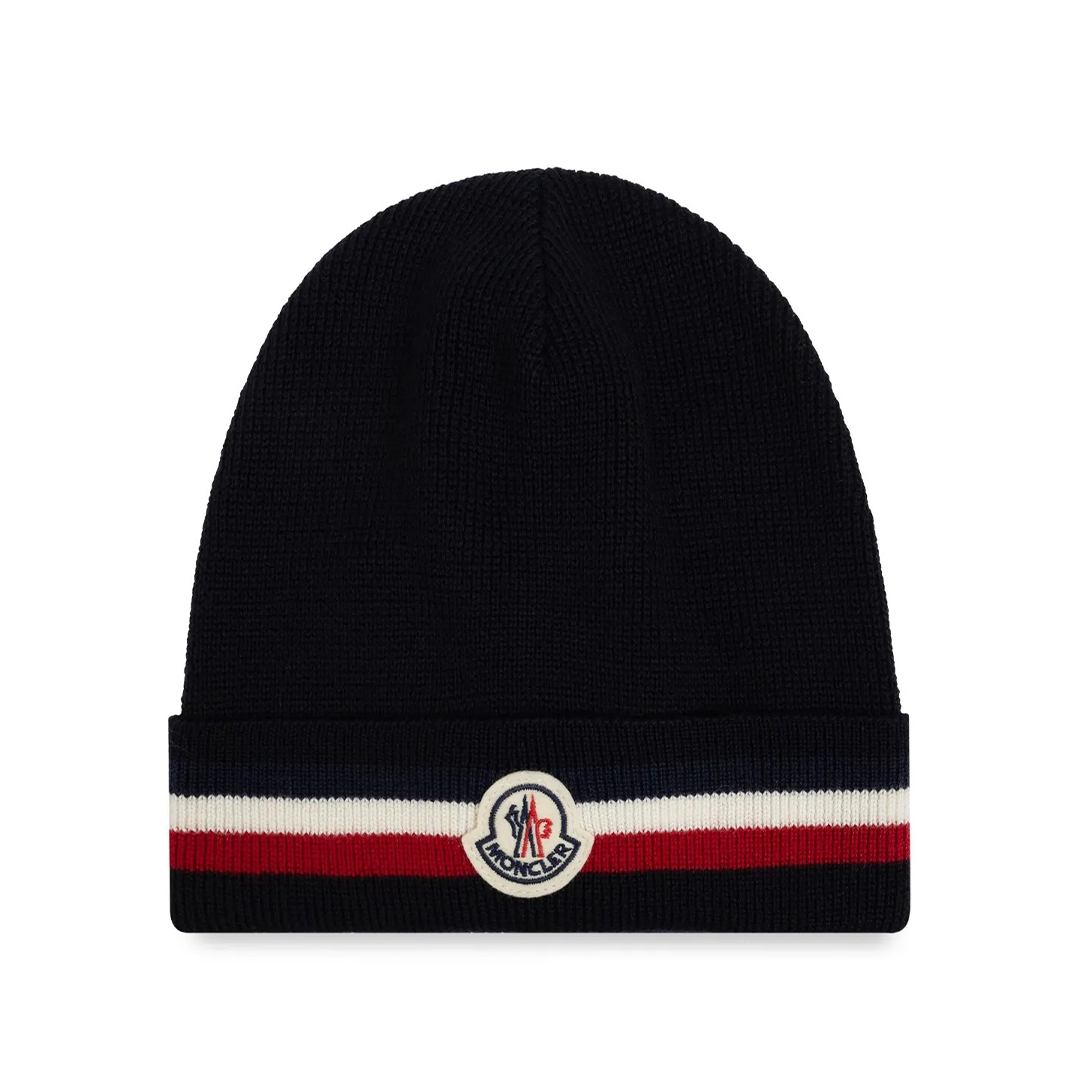 Moncler Cashmere Wool Beanie Striped Black