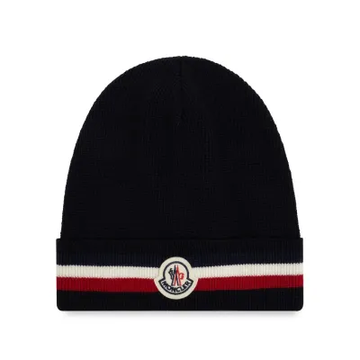Moncler Cashmere Wool Beanie Striped Black 01