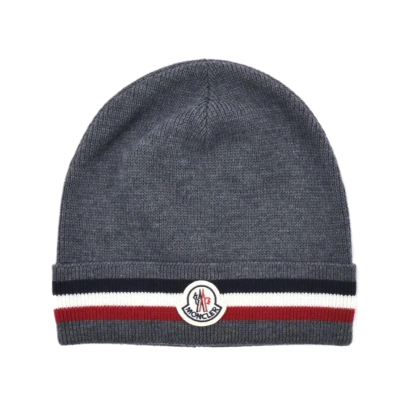 Moncler Cashmere Wool Beanie Striped Gray 01