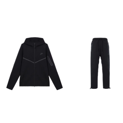 Nike Sportswear Tech Fleece Full-Zip Hoodie & Joggers Set Front Twill Black 01