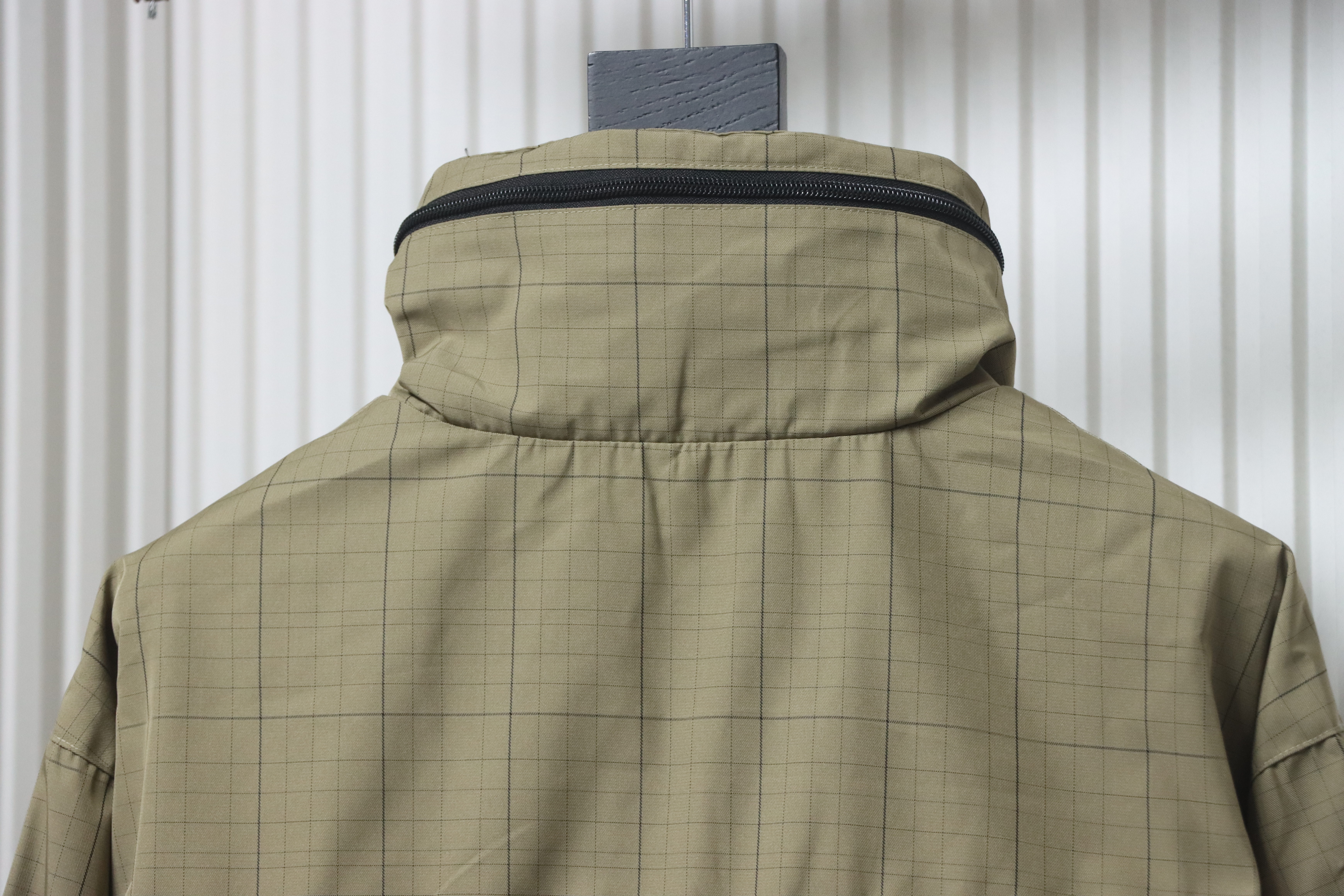 Balenciaga Embroidered Plaid Stand-up Collar Half-zip Jacket Brown