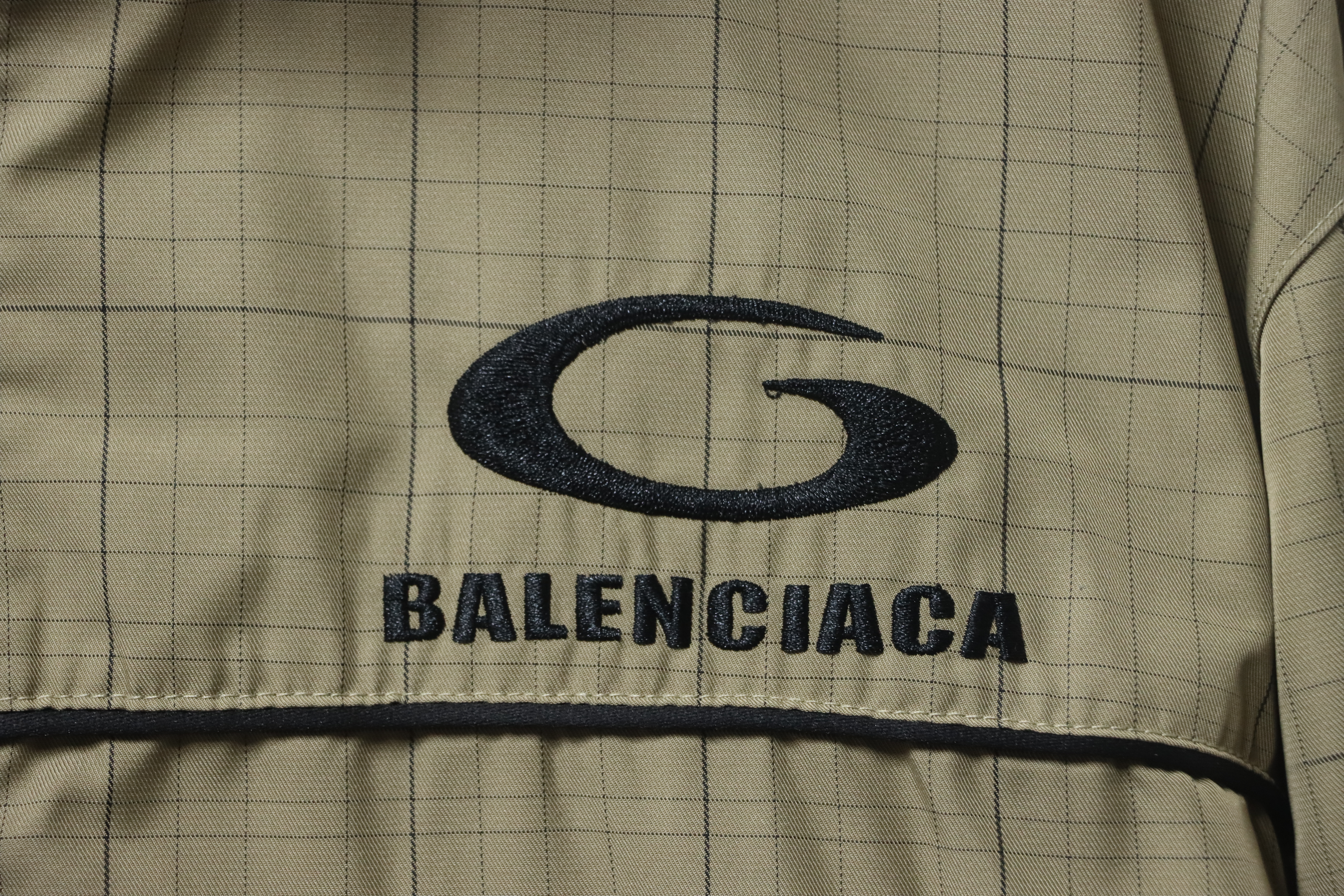 Balenciaga Embroidered Plaid Stand-up Collar Half-zip Jacket Brown