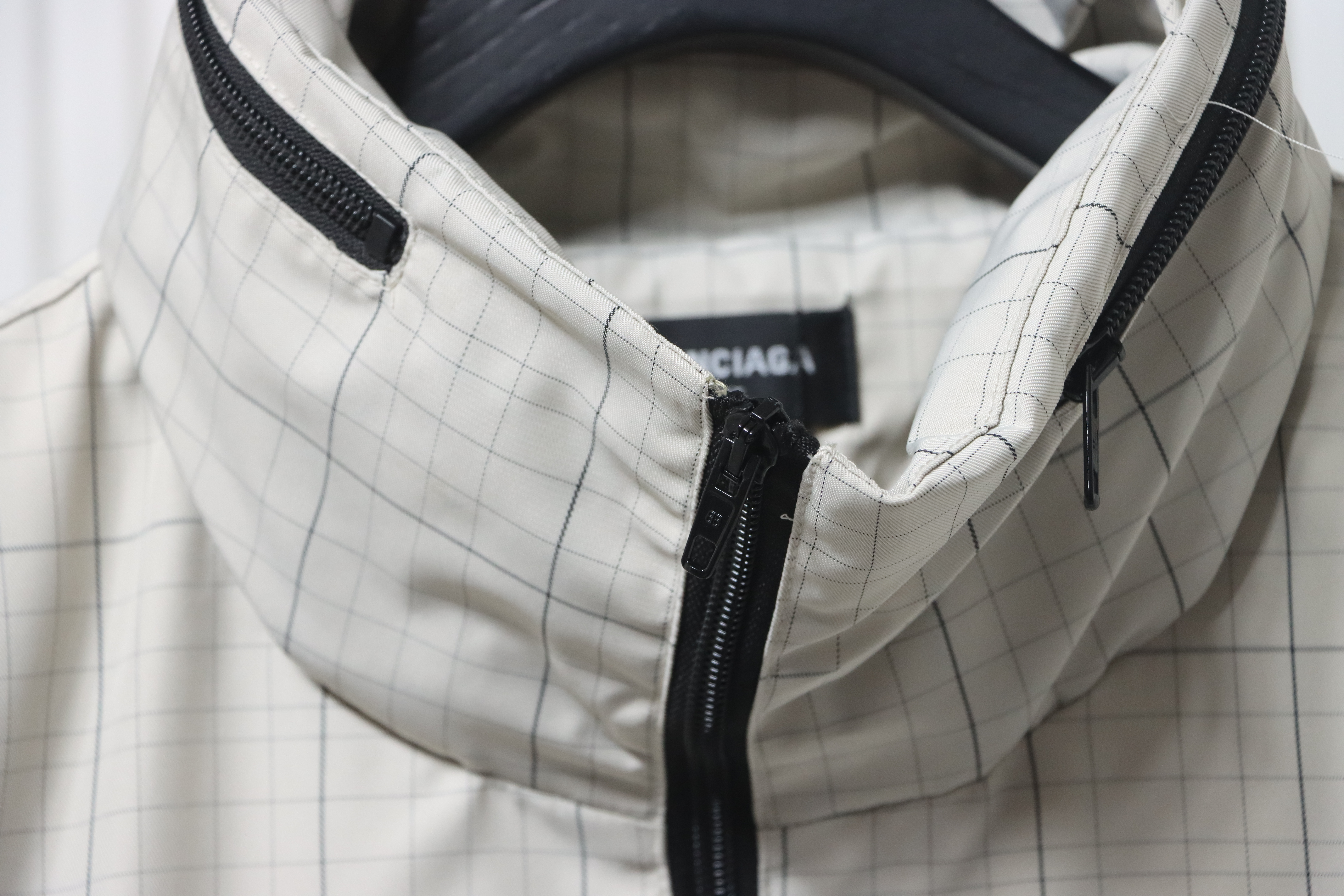 Balenciaga Embroidered Plaid Stand-up Collar Half-zip Jacket White