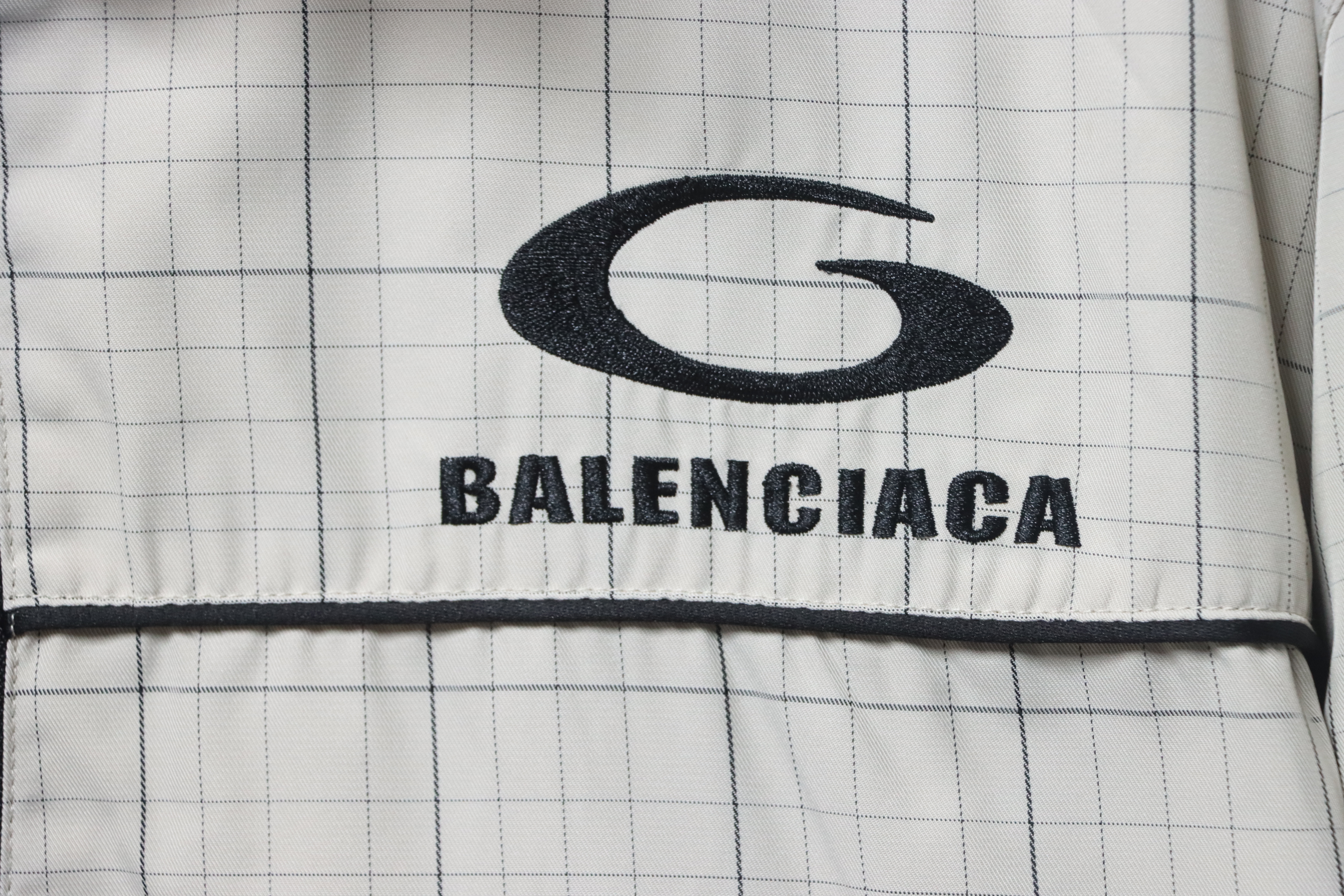 Balenciaga Embroidered Plaid Stand-up Collar Half-zip Jacket White