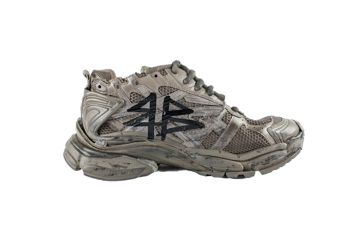 Balenciaga Runner Monocolor Graffiti Mesh Runner in Dark Taupe/Black