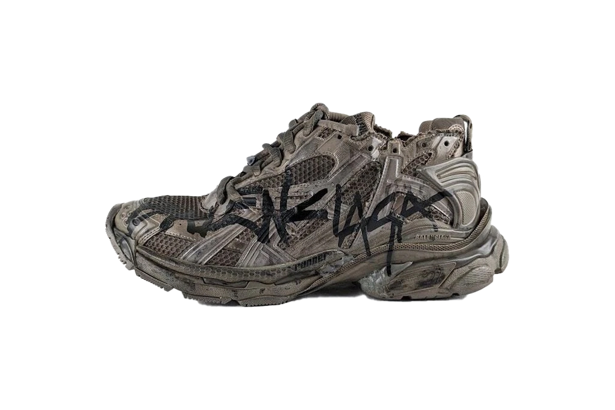 Balenciaga Runner Monocolor Graffiti Mesh Runner in Dark Taupe/Black