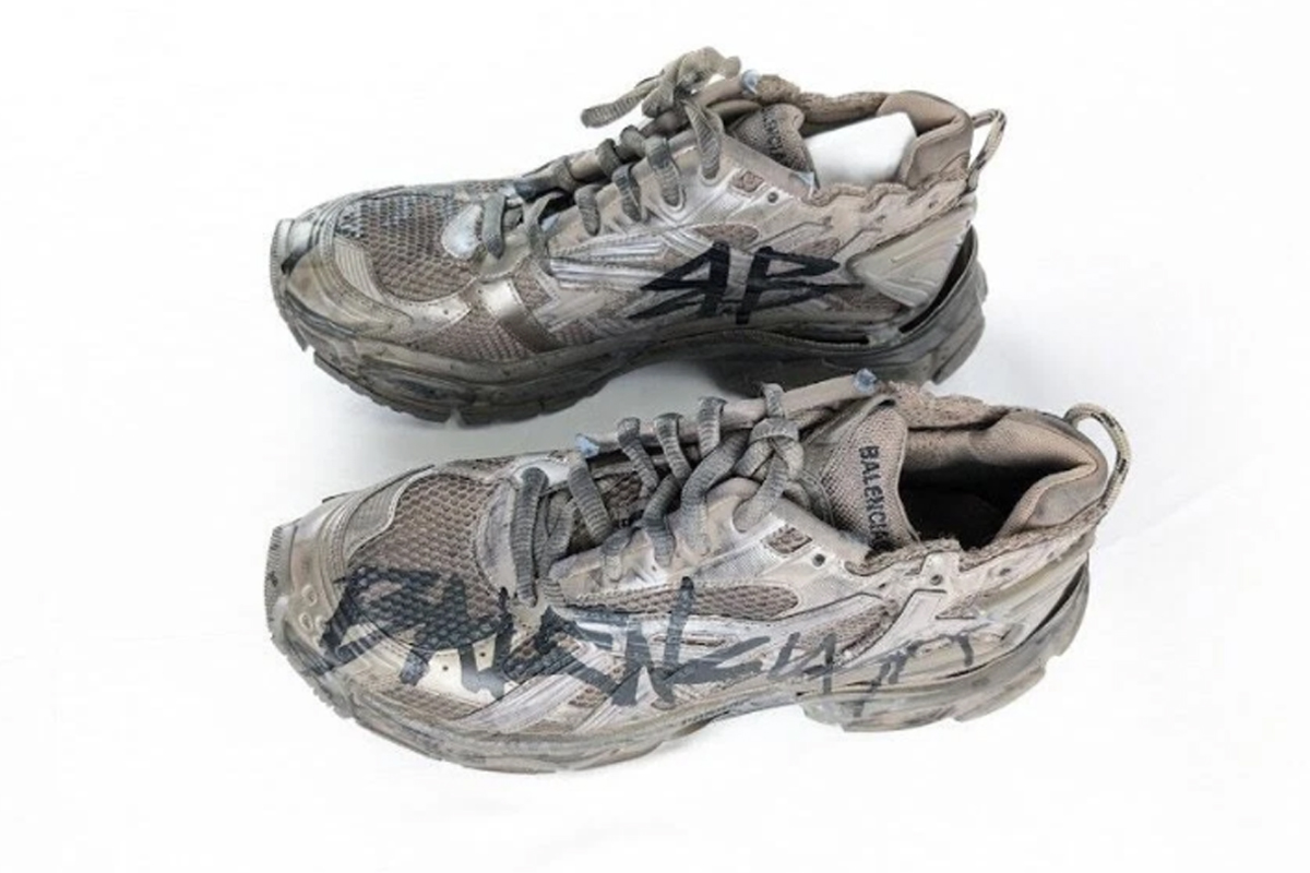 Balenciaga Runner Monocolor Graffiti Mesh Runner in Dark Taupe/Black