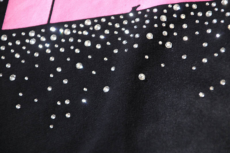 Hellstar Classic Pink Logo Black T-shirt With Hot-fix Rhinestones #6753