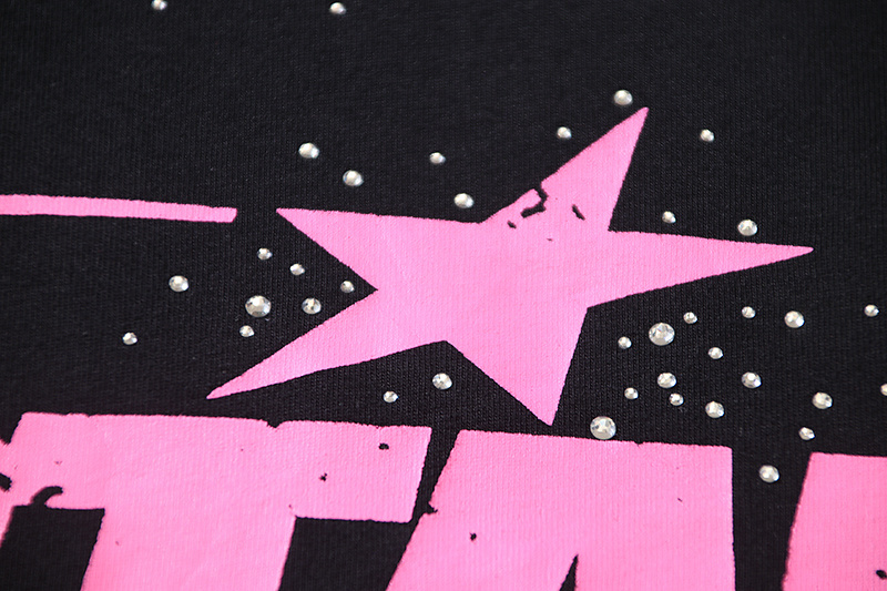 Hellstar Classic Pink Logo Black T-shirt With Hot-fix Rhinestones #6753