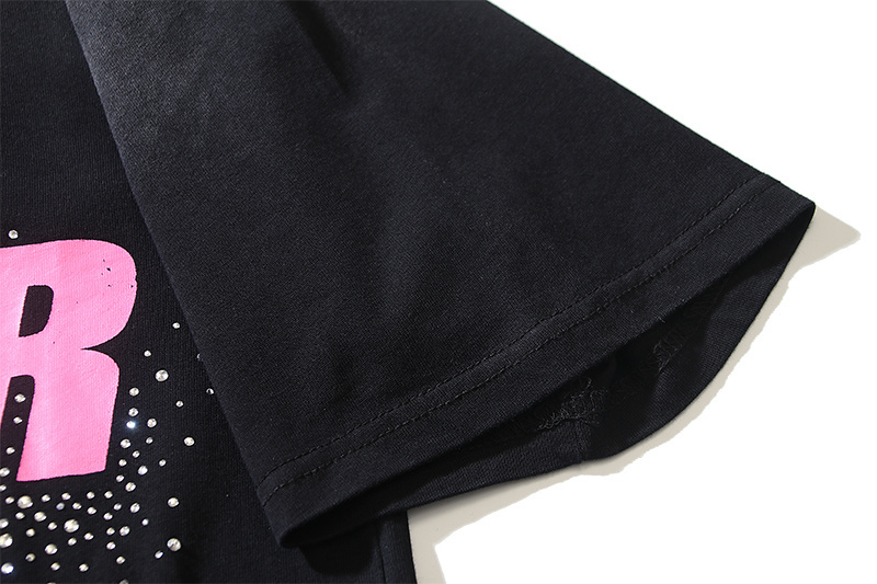 Hellstar Classic Pink Logo Black T-shirt With Hot-fix Rhinestones #6753