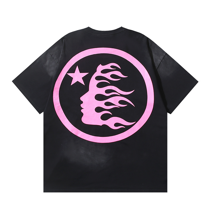 Hellstar Classic Pink Logo Black T-shirt With Hot-fix Rhinestones #6753