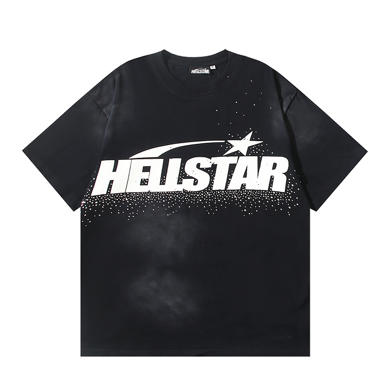 Hellstar Classic White Logo Black T-shirt With Hot-fix Rhinestones #6752