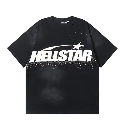 Hellstar Classic White Logo Black T-shirt With Hot-fix Rhinestones #6752 01