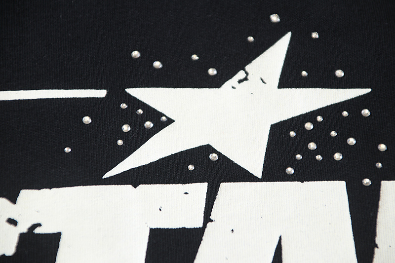 Hellstar Classic White Logo Black T-shirt With Hot-fix Rhinestones #6752