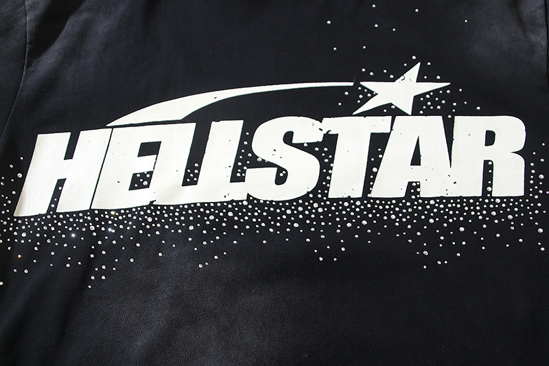 Hellstar Classic White Logo Black T-shirt With Hot-fix Rhinestones #6752
