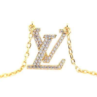 Louis Vuitton LV Diamond-encrusted Metal Crystal Gold Necklace 02