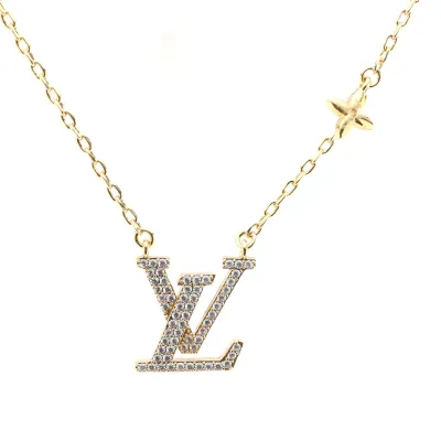 Louis Vuitton LV Diamond-encrusted Metal Crystal Gold Necklace 01