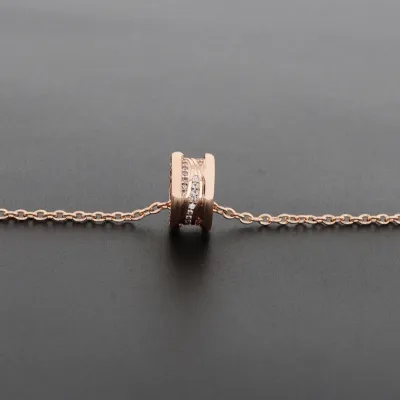 Bvlgari B.Zero1 18k Rose Gold Pendant Necklace With Spiral Qpenwork Diamond 02