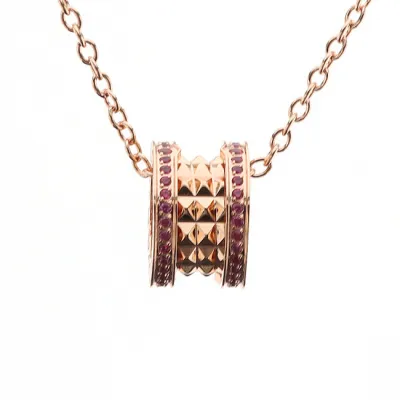 Bvlgari B.Zero1 Rose Gold Rivet Pendant Necklace With Red Diamond-edging 02