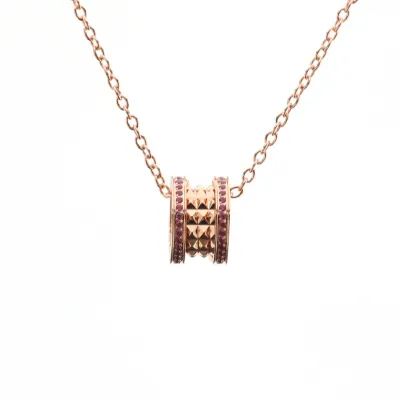 Bvlgari B.Zero1 Rose Gold Rivet Pendant Necklace With Red Diamond-edging 01