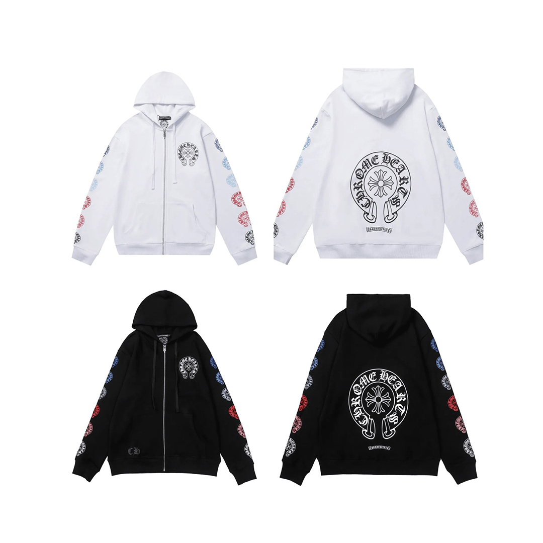 Chrome Hearts Multicolor Sleeve Zip Hoodie Black/White