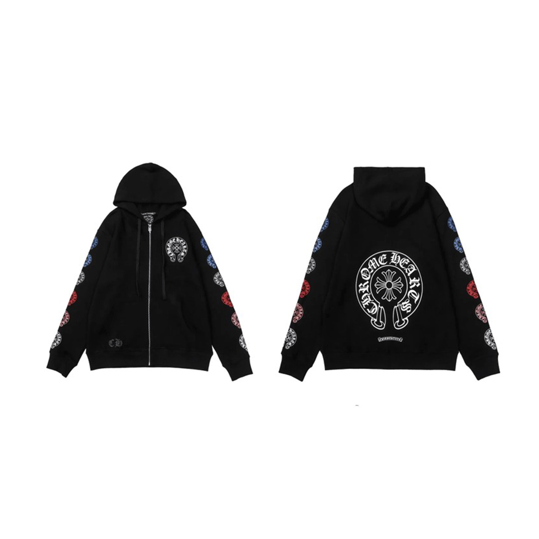 Chrome Hearts Multicolor Sleeve Zip Hoodie Black/White
