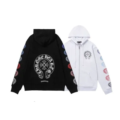 Chrome Hearts Multicolor Sleeve Zip Hoodie Black/White 01