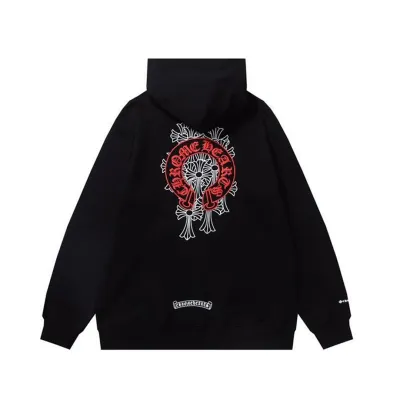 Chrome Hearts Red Horseshoe Logo Zip Up Hoodie Black 01