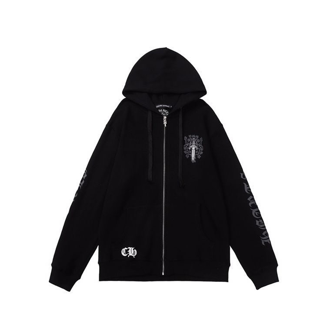 Chrome Hearts Floral Dagger Logo Black Zip Up Hoodie