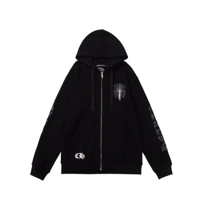Chrome Hearts Floral Dagger Logo Black Zip Up Hoodie 02