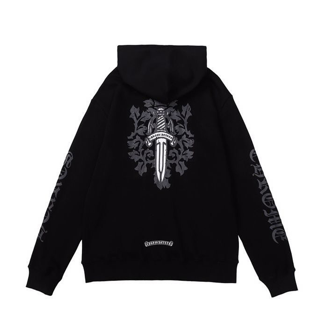 Chrome Hearts Floral Dagger Logo Black Zip Up Hoodie