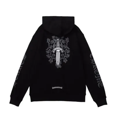 Chrome Hearts Floral Dagger Logo Black Zip Up Hoodie 01