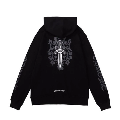 Chrome Hearts Floral Dagger Logo Black Zip Up Hoodie 01