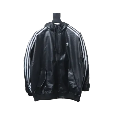 AdidasXFEIFEI RUAN Leather Track Jacket Hoodie Black 01