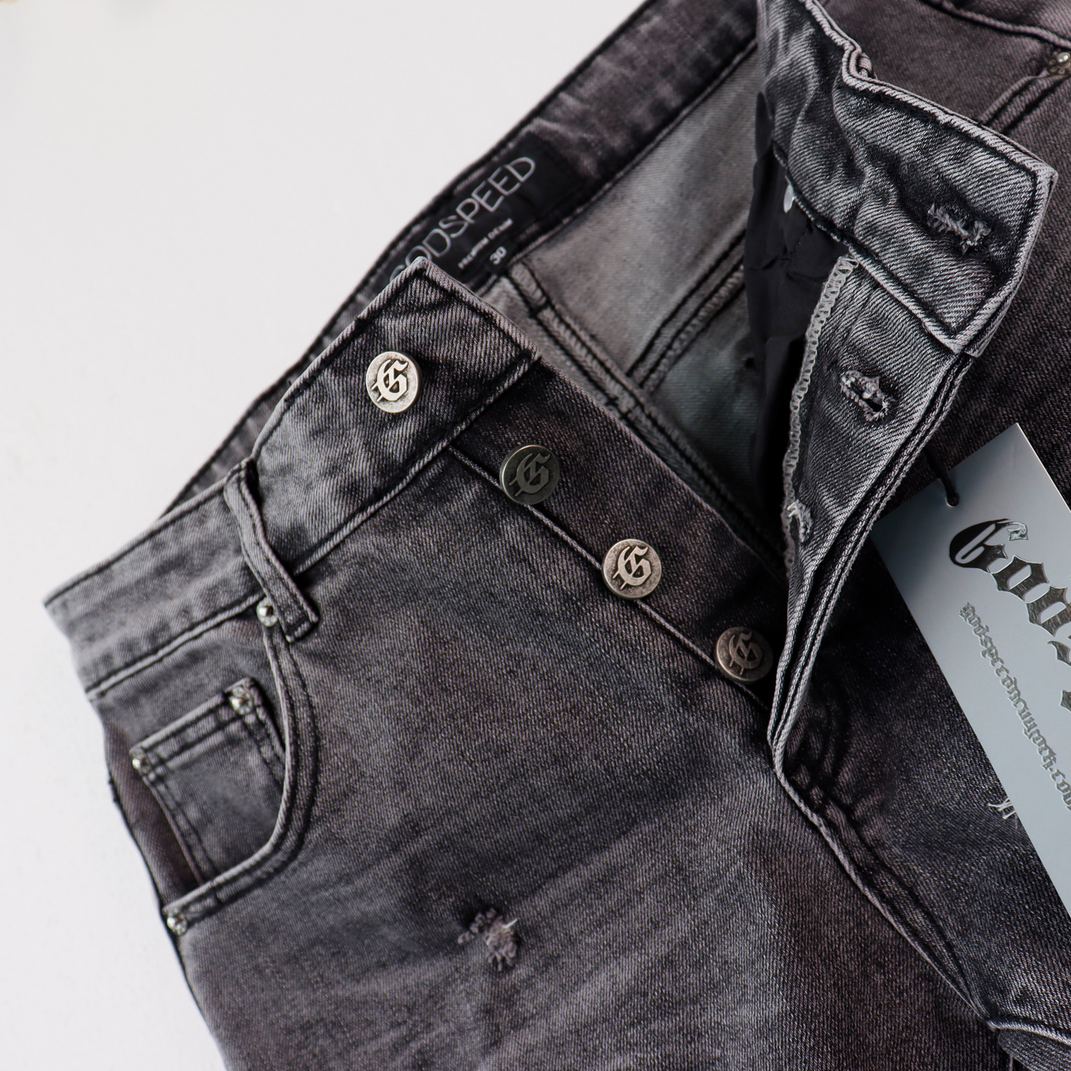 Godspeed Casual Comfort Holes Straight Jeans #8211 Smoky Gray