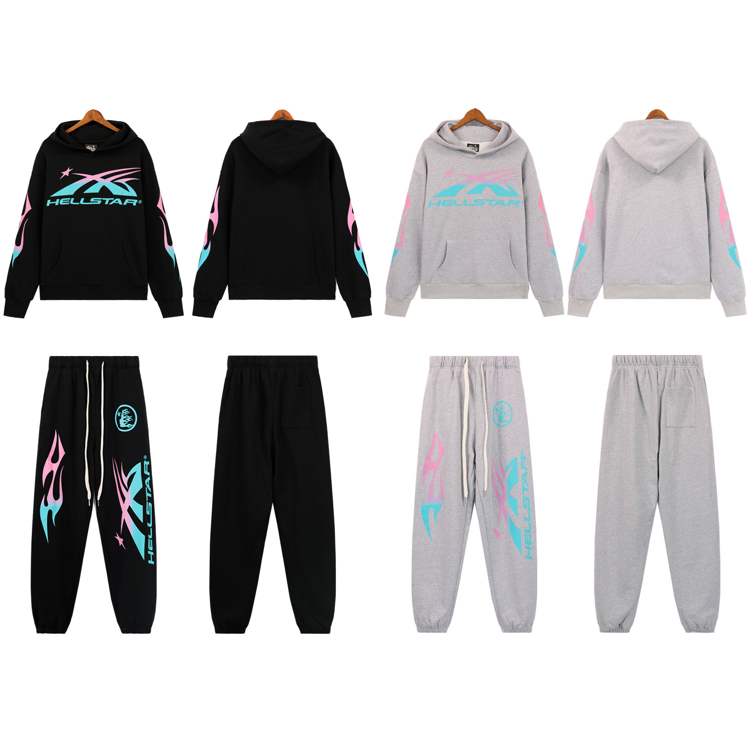 Hellsatr Pink-Blue Colorful Tracksuit #5659-8192 Black/Gray
