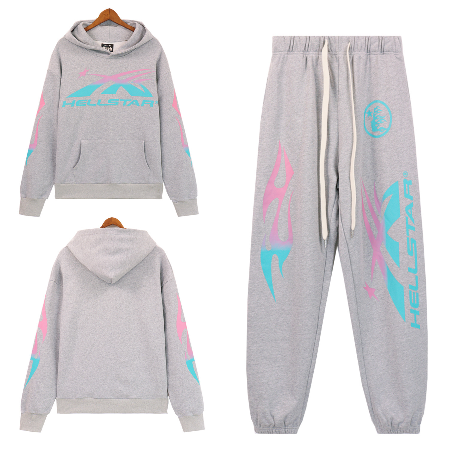 Hellsatr Pink-Blue Colorful Tracksuit #5659-8192 Black/Gray