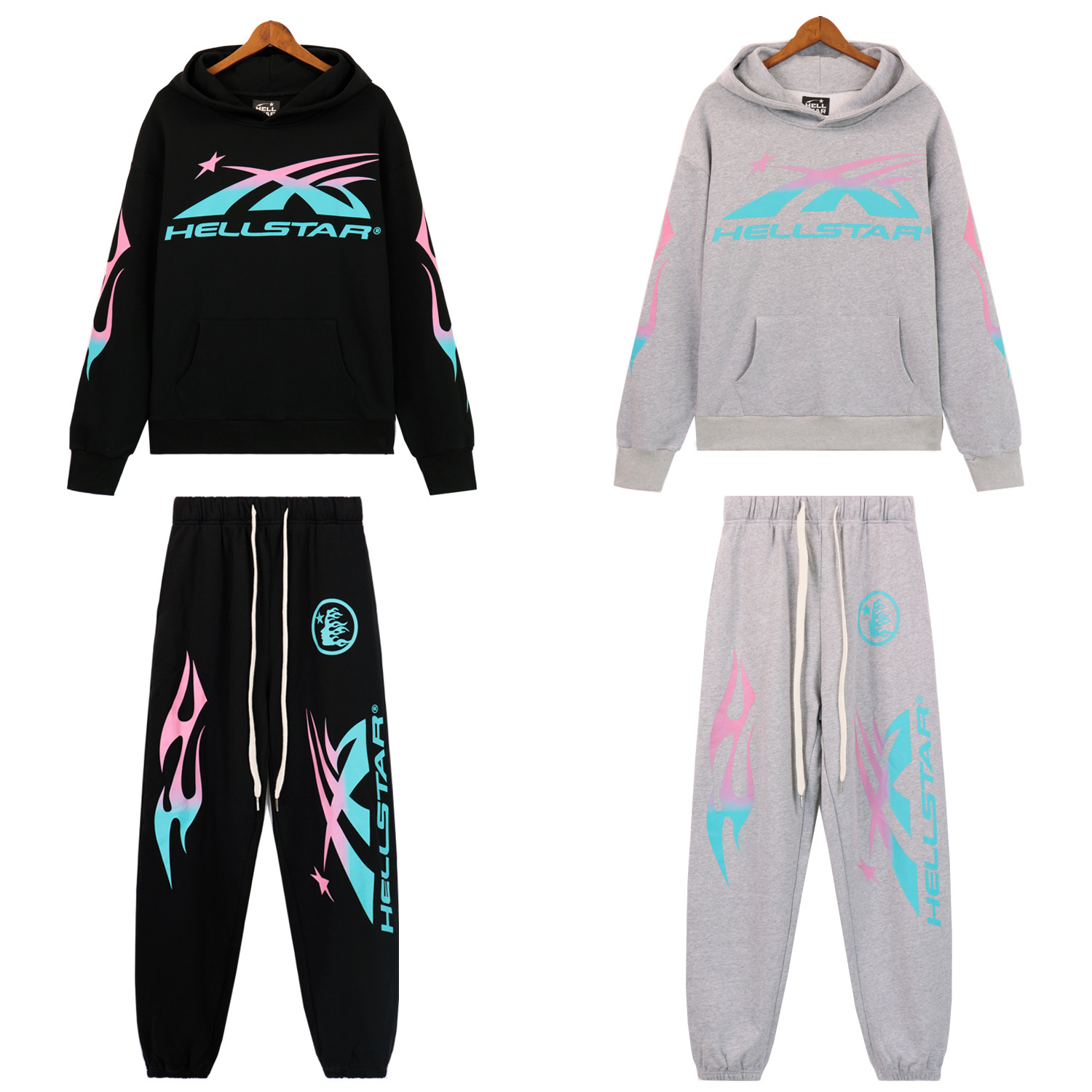 Hellsatr Pink-Blue Colorful Tracksuit #5659-8192 Black/Gray