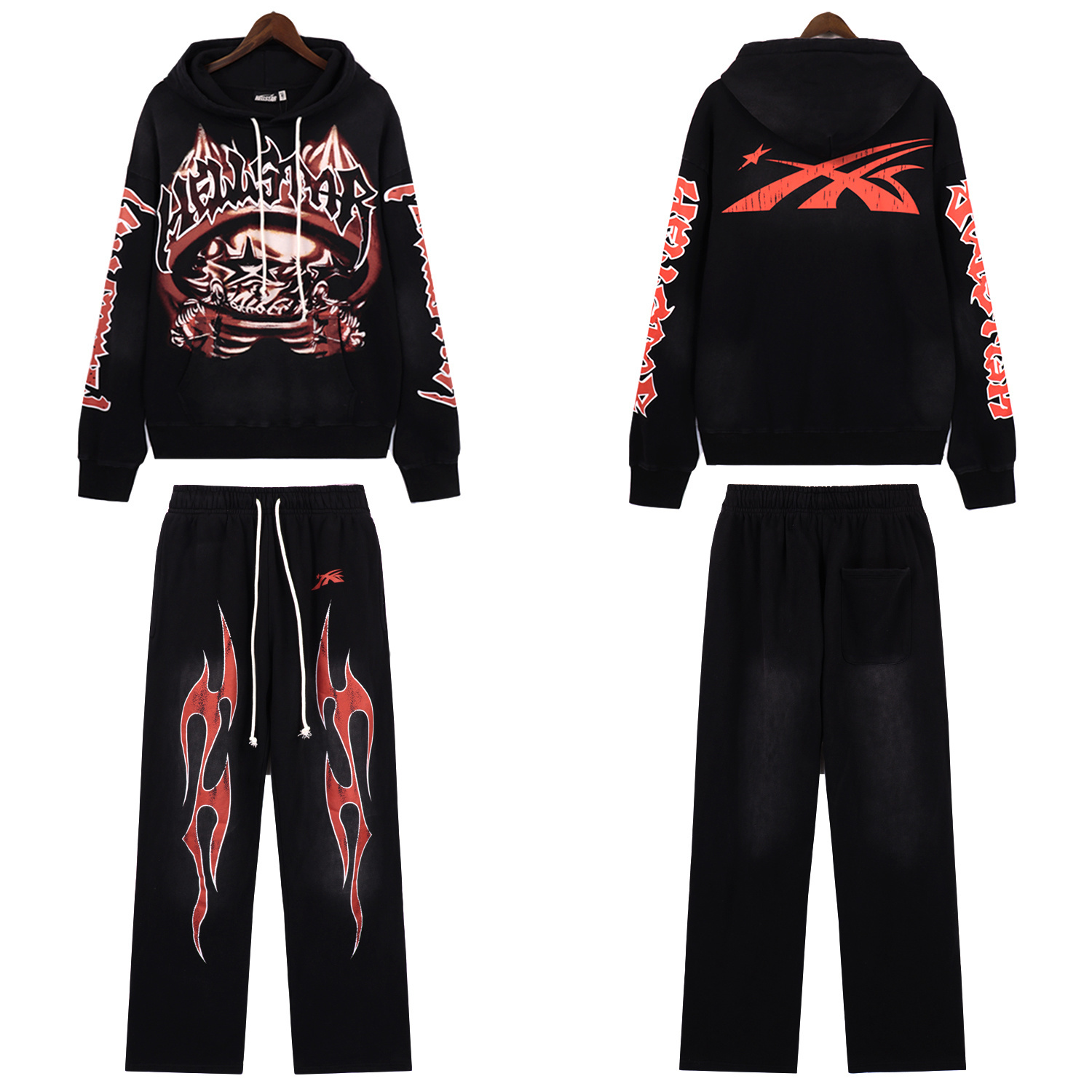 Hellstar Halloween Skeleton Airbrushed Hoodie & Sweatpants Set #5665-8199 Black