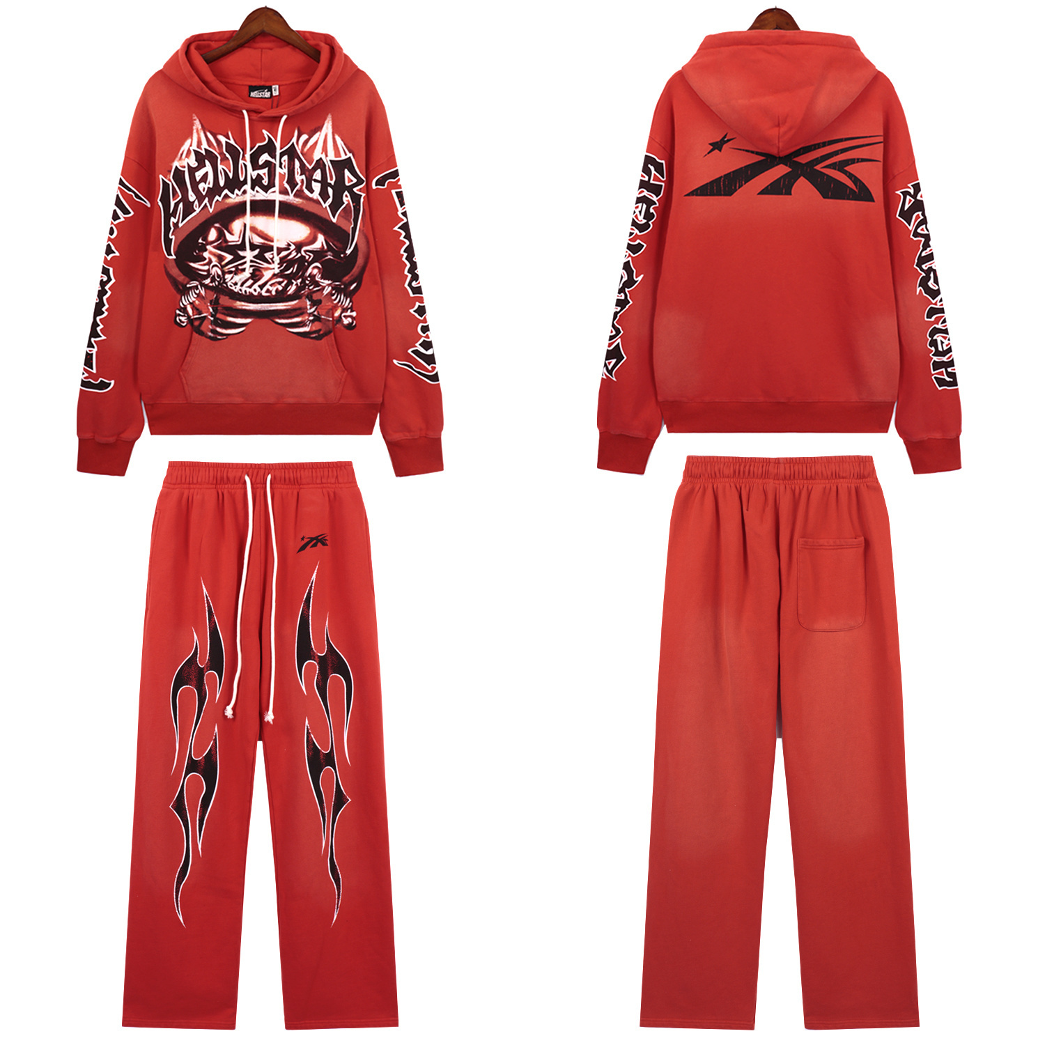Hellstar Halloween Skeleton Airbrushed Hoodie & Sweatpants Set #5665-8199 Red