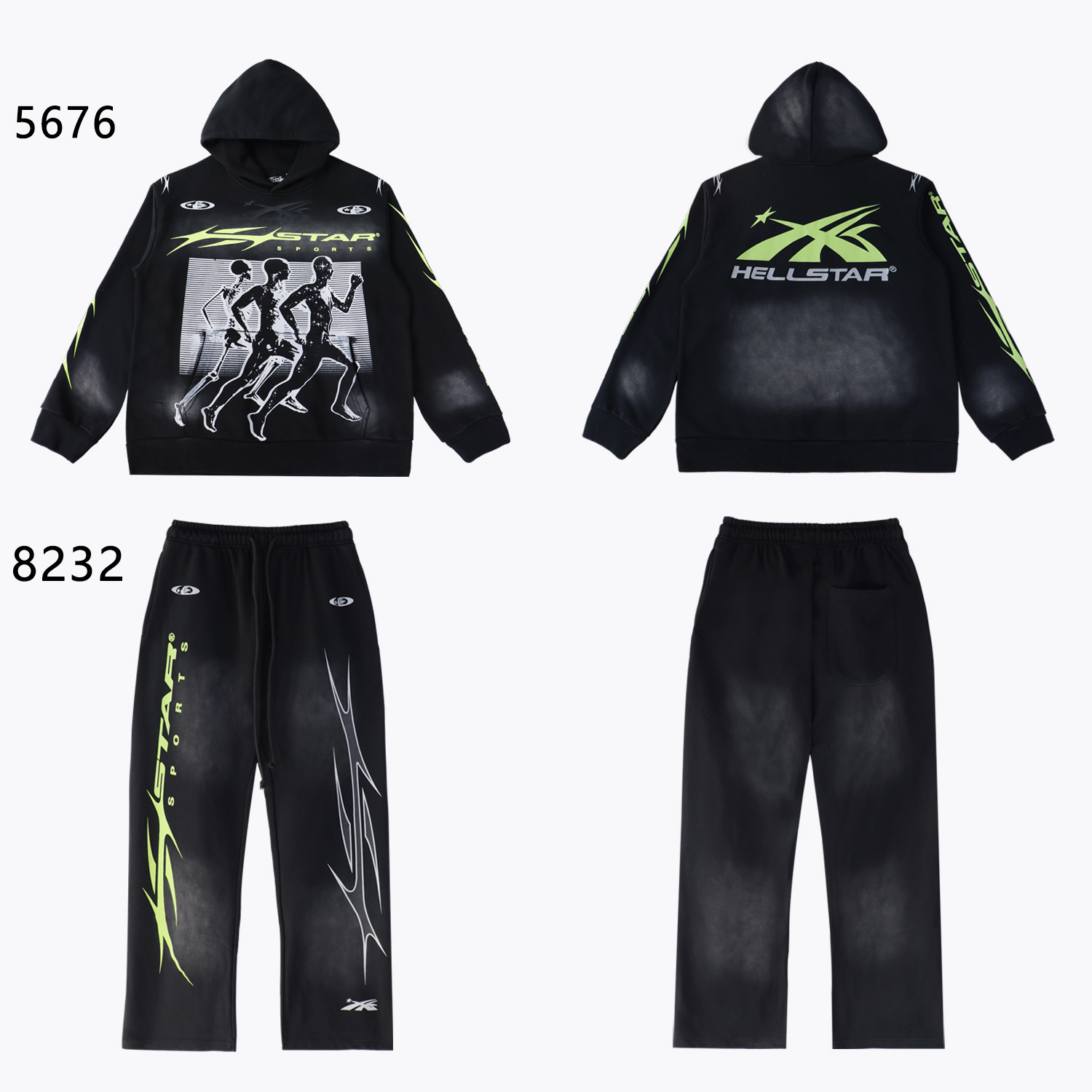 Hellstar Sports Hoodie & Sweatpants Set Black Green #5676-8232