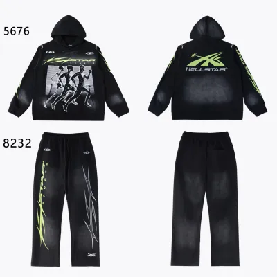 Hellstar Sports Hoodie & Sweatpants Set Black Green #5676-8232 01
