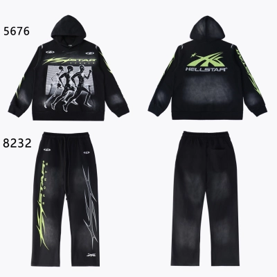 Hellstar Sports Hoodie & Sweatpants Set Black Green #5676-8232 01