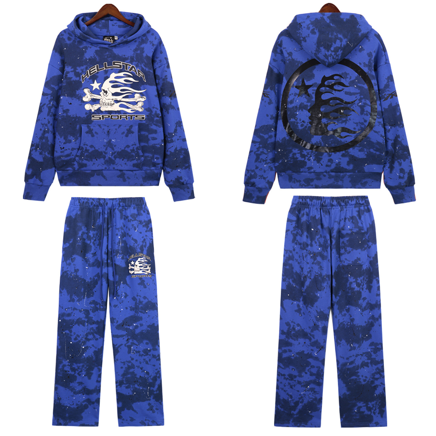 Hellstar Sports Tie-Dye Skull Hoodie & Sweatpants Set #8197 Blue