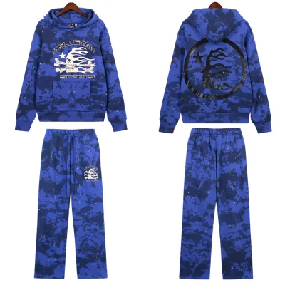 Hellstar Sports Tie-Dye Skull Hoodie & Sweatpants Set #8197 Blue 01