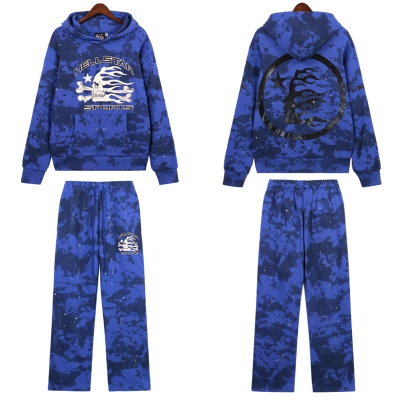 Hellstar Sports Tie-Dye Skull Hoodie & Sweatpants Set #8197 Blue 01