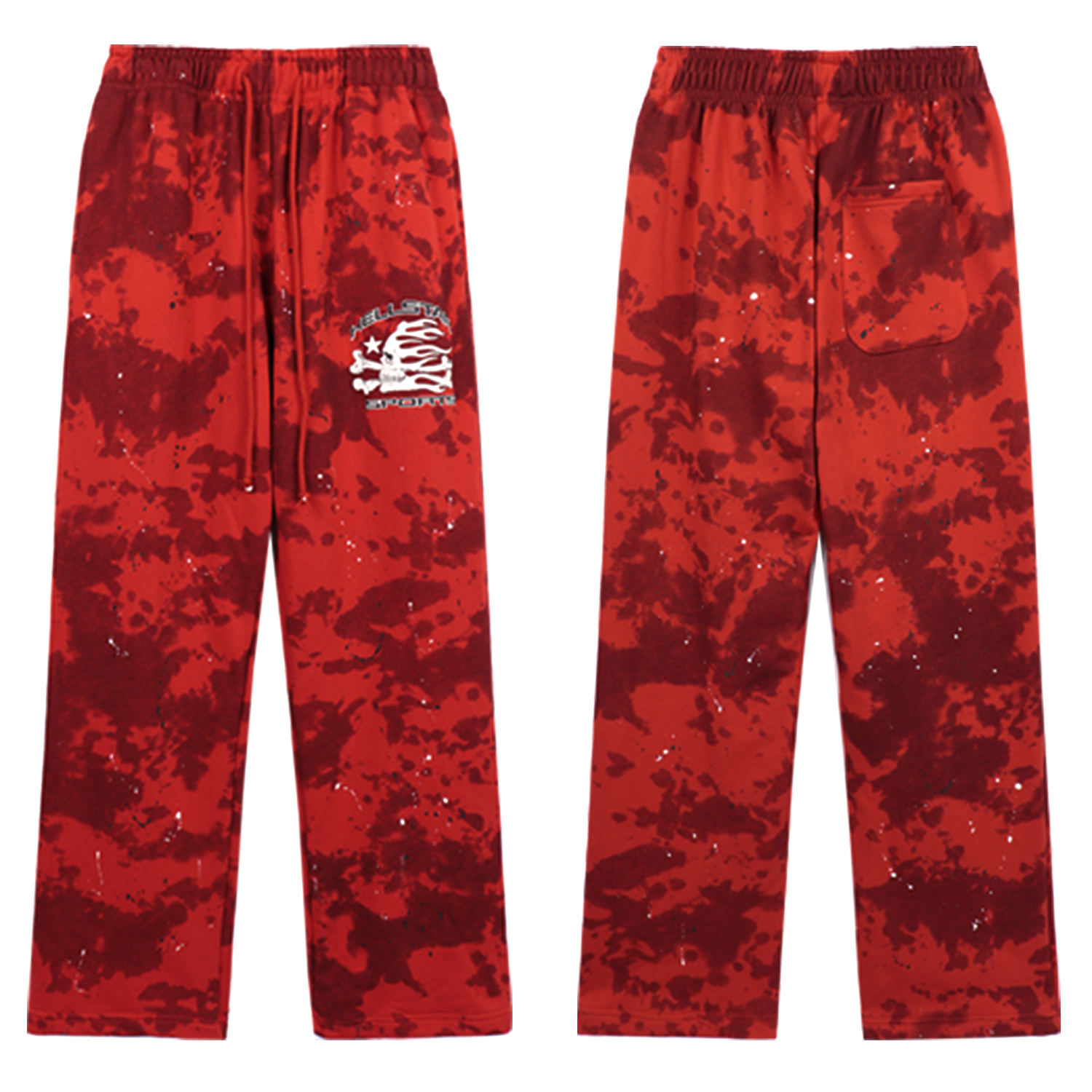 Hellstar Sports Tie-Dye Skull Hoodie & Sweatpants Set #8197 Red