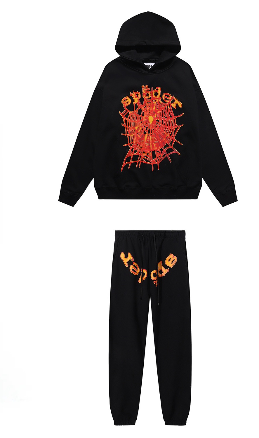 Sp5der OG Web V2 Hoodie & Sweatpant Set Black #8228 