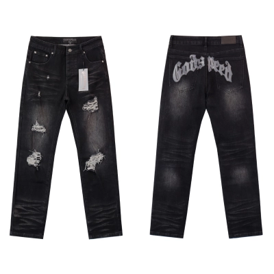 Godspeed Casual Comfort Holes Straight Jeans #8211 Black 01
